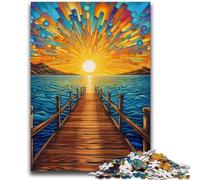 1000 Teenager Pieces Jigsaw Puzzle Pier Sunset at The Sea Suitable for Couples with Matching Poster And Trivia Sheet 38x26cm