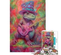 1000 Teenager Pieces Jigsaw Puzzle Psychedelic Dino Guitar for Educational Game Challenge Toy Family Game But Fun And Humorous Gifts For Birthdays (Size 38x26cm)