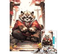 1000 Teenager Pieces Jigsaw Puzzle Raccoon Warrior in Red Help The Brain Exercise Analysis And Logic Educational Games for Ages 14 And over (38x52cm)