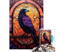 1000 Teenager Pieces Jigsaw Puzzle Raven Stained Glass Style Help The Brain Exercise Analysis And Logic Educational Games for Ages 14 And over (50x75cm)