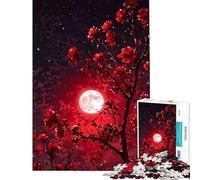 1000 Teenager Pieces Jigsaw Puzzle Red Flowers Under A Full Moon Help The Brain Exercise Analysis And Logic Educational Games for Ages 14 And over (38x52cm)