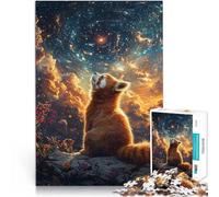 1000 teenager Pieces Jigsaw Puzzle Red Panda And Starry Sky Cosmic Brain Teaser Game for is ideal as a gift for the whole family 26x38cm