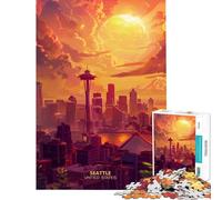 1000 Teenager Pieces Jigsaw Puzzle Seattle with Beauty Sunset Fun Activities at Home Difficult Challenge Educational Game for Age 14+ Game (38X26cm)