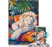1000 teenager Pieces Jigsaw Puzzle Sleeping White Lion Stressabbau-Spielzeug eignet sich ideal als Geschenk für die ganze Familie38x26cm