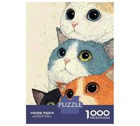 1000 Teenager Pieces Jigsaw Puzzle Stack of Four Cute Cats Illustration Jigsaw Puzzle Toy Wall Decor Difficult Challenge Gifts for Friends And Family 70x50cm/1000pcs