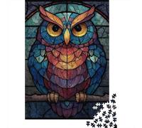 1000 Teenager Pieces Jigsaw Puzzle Stained Glass Owl Artwork Jigsaw for Adults Relax Games Birthday Present Gifts for Friends And Family 52x38cm/1000pcs