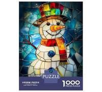 1000 Teenager Pieces Jigsaw Puzzle Stained Glass Snowman Jigsaw for Adults Hands-on Game Improve Memory Birthday Present, Gifts, 70x50cm/1000pcs