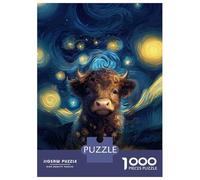 1000 Teenager Pieces Jigsaw Puzzle Starry Night Highland Cow Jigsaw Puzzle Hands-on Game Difficult Hard Gifts for Friends And Family 70x50cm/1000pcs