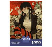 1000 Teenager Pieces Jigsaw Puzzle Tattooed Anime Girl with Skulls Jigsaw Puzzle Toy Wall Decor Difficult Challenge Gifts for Friends And Family 70x50cm/1000pcs