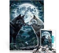 1000 teenager Pieces Jigsaw Puzzle two wolf in forest moon Fun Games 50x75cm Enhance love between couples for Age 14