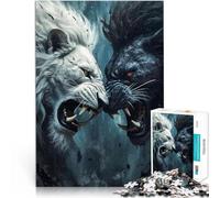 1000 teenager Pieces Jigsaw Puzzle white and black lion fight Hands-on-Spiel Jedes Stück ist einzigartig Anspruchsvolles Familienspiel75x50cm