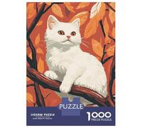 1000 Teenager Pieces Jigsaw Puzzle White Cat in Autumn Leaves Jigsaw Puzzle Toy Wall Decor Difficult Challenge Gifts for Friends And Family 70x50cm/1000pcs