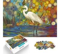 1000 teenager Pieces Jigsaw Puzzle White Egret in Within Flowers Denkspiel denn eignet sich ideal als Geschenk für die ganze Familie52x38cm