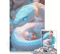 1000 Teenager Pieces Jigsaw Puzzle White Snake with Blue Eyes Practical Game Pattern Assembly Unique Gifts for Birthday And Christmas 50x75cm