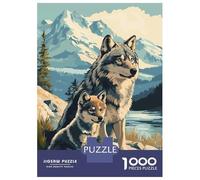 1000 Teenager Pieces Jigsaw Puzzle Wolf And Pup in Mountain Landscape Jigsaw Puzzle Toy Wall Decor Difficult Challenge Gifts for Friends And Family 52x38cm/1000pcs