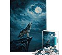 1000 Teenager Pieces Jigsaw Puzzle Wolf Howling at The Moon Challenging To Complete Learning Educational Relax Games for And 14 Years And over (38x26cm)