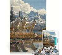 1000 Teenager Pieces Jigsaw Puzzle Wolf Pack by The Lake Relaxing Games Decompressing Intellectual Birthday And Unique Gifts 38x52cm