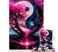 1000 Teenager Pieces Jigsaw Puzzle Yin And Yang Cherry Tree Impossible Game for The Whole Family Toy Wall Decor Unique Gifts for Birthday And Christmas (38X52cm)