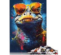 1000 Teile, buntes Krokodil mit Brille, Puzzle für Erwachsene, Papierpuzzles für Erwachsene, Teenager, Mann, Frau, Geschenk, 1000 Stück (75 x 50 cm)