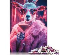 1000 Teile „Glamouröse Ziege mit Cocktail“-Papierpuzzles, Papierpuzzles für Erwachsene und Jugendliche ab 12 Jahren, Weihnachtsgeschenke, 1000 Teile (75 x 50 cm)