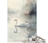 1000-teiliger Schwan im nebligen See für Erwachsene, schwieriges Papierpuzzle für Erwachsene, Weihnachtsgeschenke, 1000 Teile (75 x 50 cm)