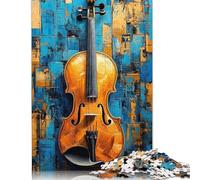 1000-teiliges abstraktes Violinengemälde in Gold und Blau, Puzzle für Erwachsene und Jugendliche, Lernspielzeug aus Papier, 1000 Teile (38 x 26 cm)