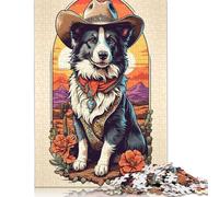 1000-teiliges Border-Collie-Cowboy-Puzzle für Erwachsene, Halloween-Geschenk-Puzzles für Erwachsene, Puzzles, einzigartige Heimdekoration und Geschenke, 1000 Teile (38 x 26 cm)