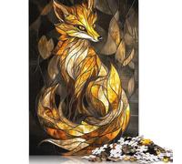 1000-teiliges Buntglas-Fuchs-Puzzle für Erwachsene, Halloween-Geschenk-Puzzles für Erwachsene, Puzzles, einzigartige Heimdekoration und Geschenke, 1000 Stück (75 x 50 cm)