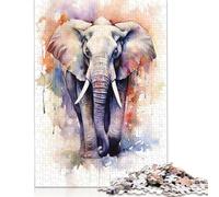 1000-teiliges Elefanten-Aquarell-Puzzle für Erwachsene, Papierpuzzles für Erwachsene, Teenager, Mann, Frau, Geschenk, 1000 Stück (75 x 50 cm)