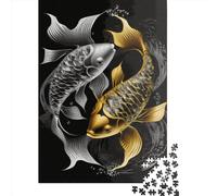 1000-teiliges Koi-Fisch-Silber-Gold-Puzzle aus Holz, Lernspiel für Erwachsene, 1000 Teile (75 x 50 cm)