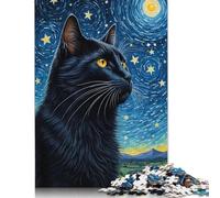 1000-teiliges Papierpuzzle „Schwarze Katze, Sternennacht“, Papierpuzzle für Erwachsene und Jugendliche ab 12 Jahren, Weihnachtsgeschenke, 1000 Teile (75 x 50 cm)