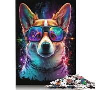 1000-teiliges Puzzle „Corgi mit Brille“ für Erwachsene, Papierpuzzles für Erwachsene, Teenager, Mann, Frau, Geschenk, 1000 Stück (75 x 50 cm)