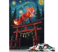 1000-teiliges Puzzle „Fuchs auf dem Torii-Tor unter der Sternennacht“ für erwachsene und jugendliche Papierpuzzle, Weihnachtsgeschenke, 1000 Teile (75 x 50 cm)