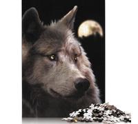 1000-teiliges Puzzle für Erwachsene, „Der Wolf und der Mond“, kreatives Holzpuzzle, unmögliches Puzzle, Gehirn-Herausforderungspuzzle für Teenager (75 x 50 cm)