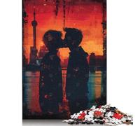 1000-teiliges Puzzle für Erwachsene, Silhouette „Kuss bei Sonnenuntergang“, Puzzle für Erwachsene, Lernpuzzle für Familie und Freunde, Geschenke (75 x 50 cm)
