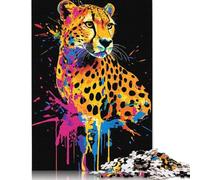 1000-teiliges Puzzle mit buntem Gepardenporträt auf schwarzem Hintergrund für Erwachsene und Teenager. Puzzle für Familienspaß und Spieleabende. 1000 Teile (75 x 50 cm)