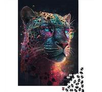 1000-teiliges Puzzle mit Leopardenmuster und Brille für Erwachsene, Halloween-Geschenk-Puzzle für Erwachsene und Jugendliche ab 12 Jahren, 1000 Teile (38 x 26 cm) <