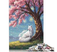 1000-teiliges Puzzle mit weißem Fuchs unter Kirschblütenbaum für Erwachsene, Halloween-Geschenk, Papierpuzzles für Teenager, Geschenke, einzigartige Heimdekoration und Geschenke
