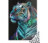 1000-teiliges Tiger-Neon-Puzzle für Erwachsene, Holzpuzzle, bestes Geschenk für Freunde und Familie, 1000 Teile (75 x 50 cm)
