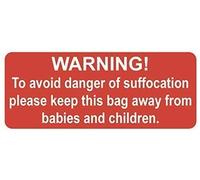 1000 Warning of Suffocation Safety Stickers/Ideal for Grip Seal & Polythene Bags/Labels/Bright Red / 20 x 50mm / Permanent Adhesive