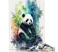 1000 Watercolor Panda Creative Square Jigsaw Puzzles for Adults, Wooden Puzzles Unique Challenge Games 1000pcs (75x50cm)