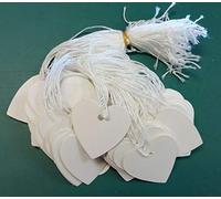 1000 White Heart Shaped Kraft Strung String Tags Swing Price Ticket Jewellery Tie On Labels- 40mm