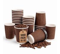 1000 x 10oz Ripple Wall Paper Cups with Lids - Triple Wall Kraft Disposable Coffee Cups 300ml for Tea, Coffee, Cappuccino, Hot Drinks, Takeaway Brown Paper Coffee Cups Bulk