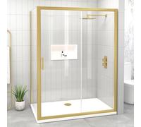 1000 x 760mm Brushed Brass Sliding Door Shower Enclosure with Side Panel Reversible 6mm Easy Clean Safety Tempered Glass Shower Cubicle Screen