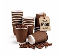 1000 x 8oz Brown Triple Wall Disposable Coffee Cups | 8 Ounce Insulated Paper Cups | Hot Drink Cups for Tea, Coffee & Takeaway | Leak-Resistant, No Sleeves Needed