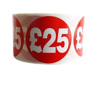 1000 x RED Sign SELF Adhesive Stickers Sticky Labels Swing Labels for Retail Price Display Price of RED Sticker (£25, 40mm OR 4cm)