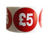 1000 x RED Sign SELF Adhesive Stickers Sticky Labels Swing Labels for Retail Price Display Price of RED Sticker (£5, 40mm OR 4cm)