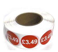 1000 x RED Sign SELF Adhesive Stickers Sticky Labels Swing Labels for Retail Price Display Price of RED Sticker (£3.49, 25mm OR 2.5cm)