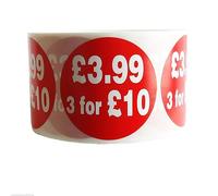 1000 x RED Sign SELF Adhesive Stickers Sticky Labels Swing Labels for Retail Price Display Price of RED Sticker (£3.99 3 for £10, 40mm OR 4cm)