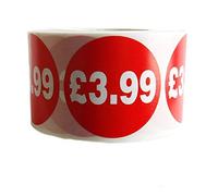 1000 x RED Sign SELF Adhesive Stickers Sticky Labels Swing Labels for Retail Price Display Price of RED Sticker (£3.99, 40mm OR 4cm)